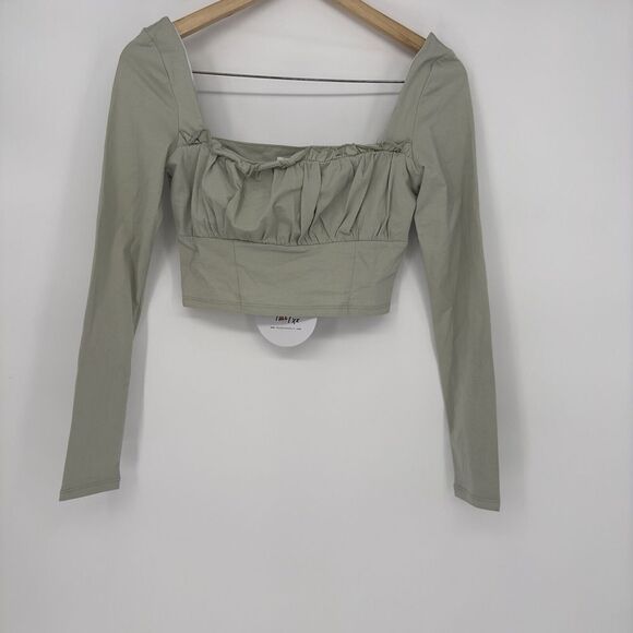 Princess Polly | Green Crop Blouse Long Sleeve Top | Sz‎ 4 Spring Casual - Picture 2 of 11